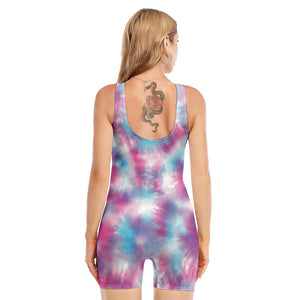 Blue And Purple Shibori Tie Dye Print Sleeveless One Piece Swimsuit