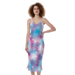 Blue And Purple Shibori Tie Dye Print Slim Fit Midi Cami Dress