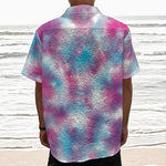 Blue And Purple Shibori Tie Dye Print Textured Short Sleeve Shirt