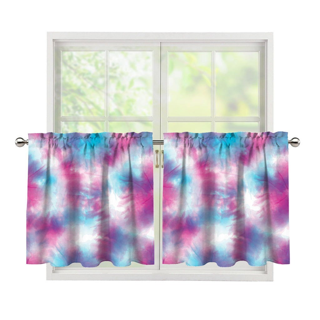 Blue And Purple Shibori Tie Dye Print Tier Curtains