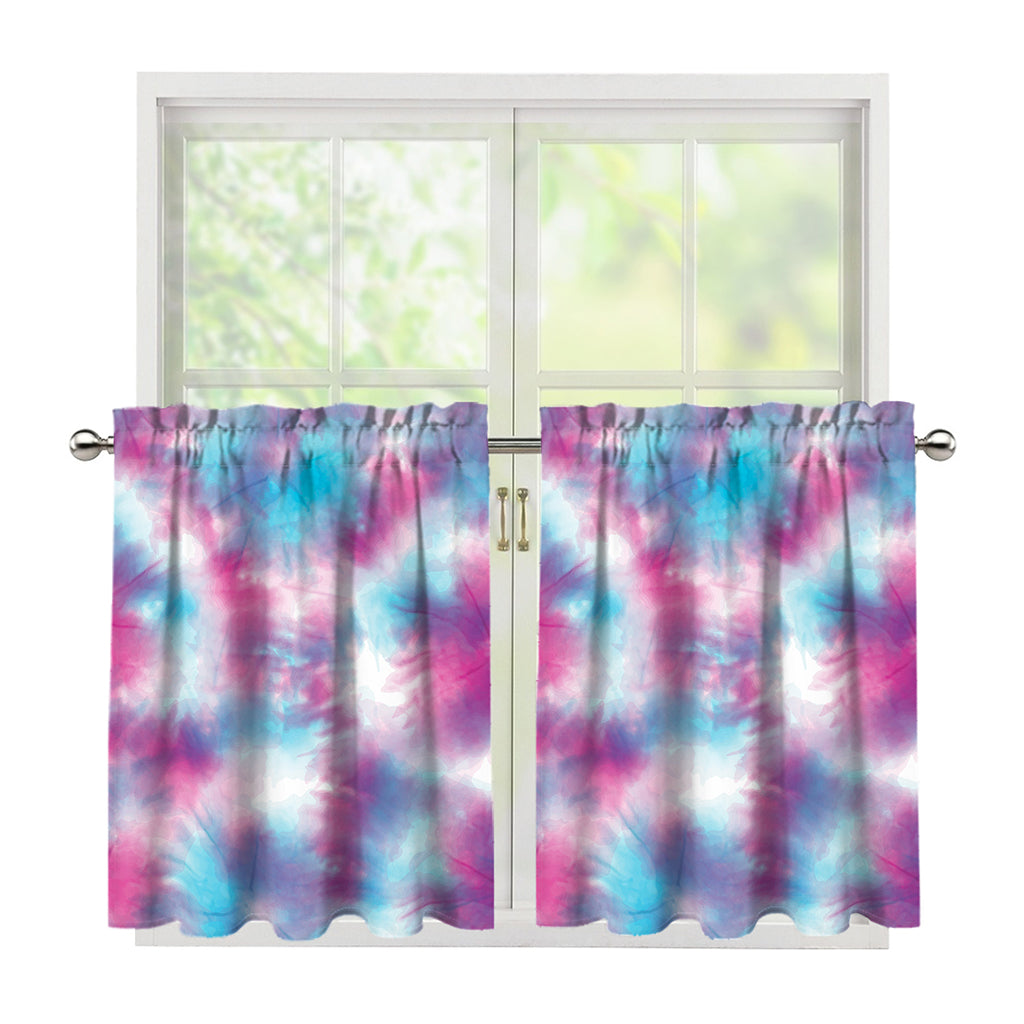 Blue And Purple Shibori Tie Dye Print Tier Curtains