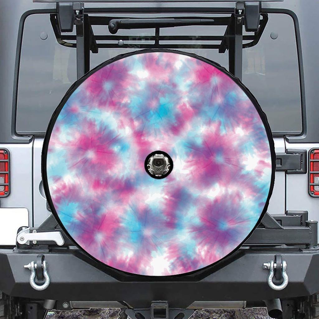 Blue And Purple Shibori Tie Dye Print Tire Cover With Camera Hole