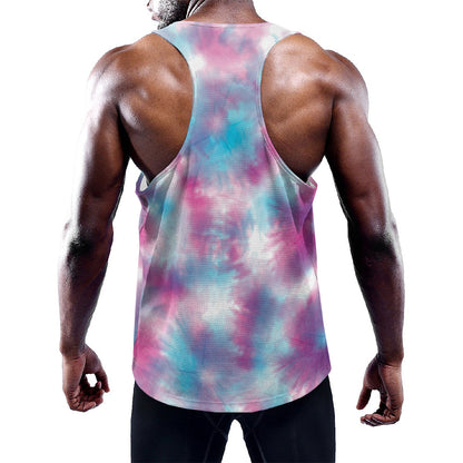 Blue And Purple Shibori Tie Dye Print Training Tank Top