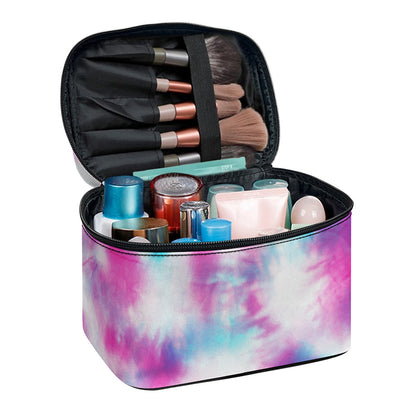 Blue And Purple Shibori Tie Dye Print Travel Makeup Bag