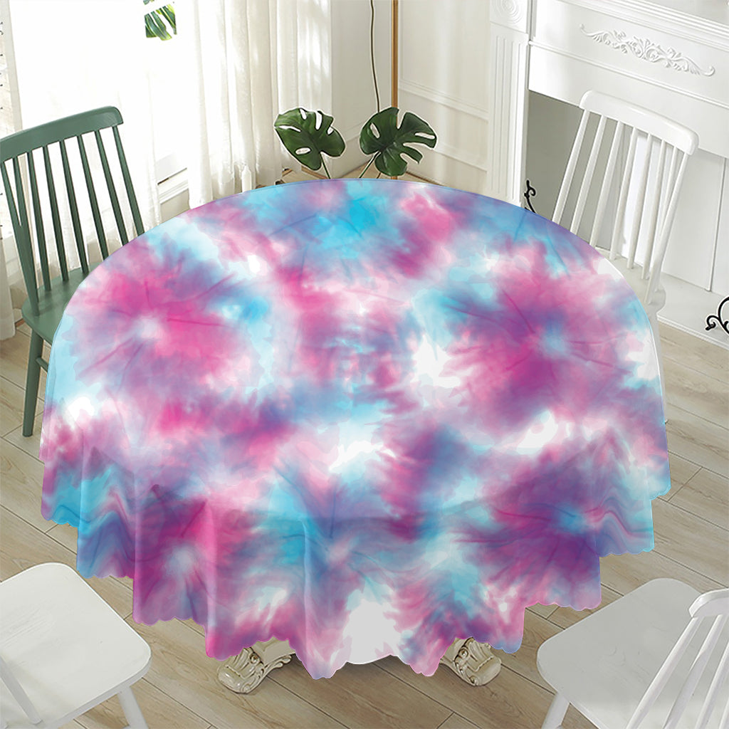 Blue And Purple Shibori Tie Dye Print Waterproof Round Tablecloth