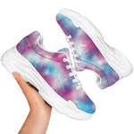 Blue And Purple Shibori Tie Dye Print White Chunky Shoes