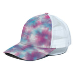 Blue And Purple Shibori Tie Dye Print White Mesh Trucker Cap