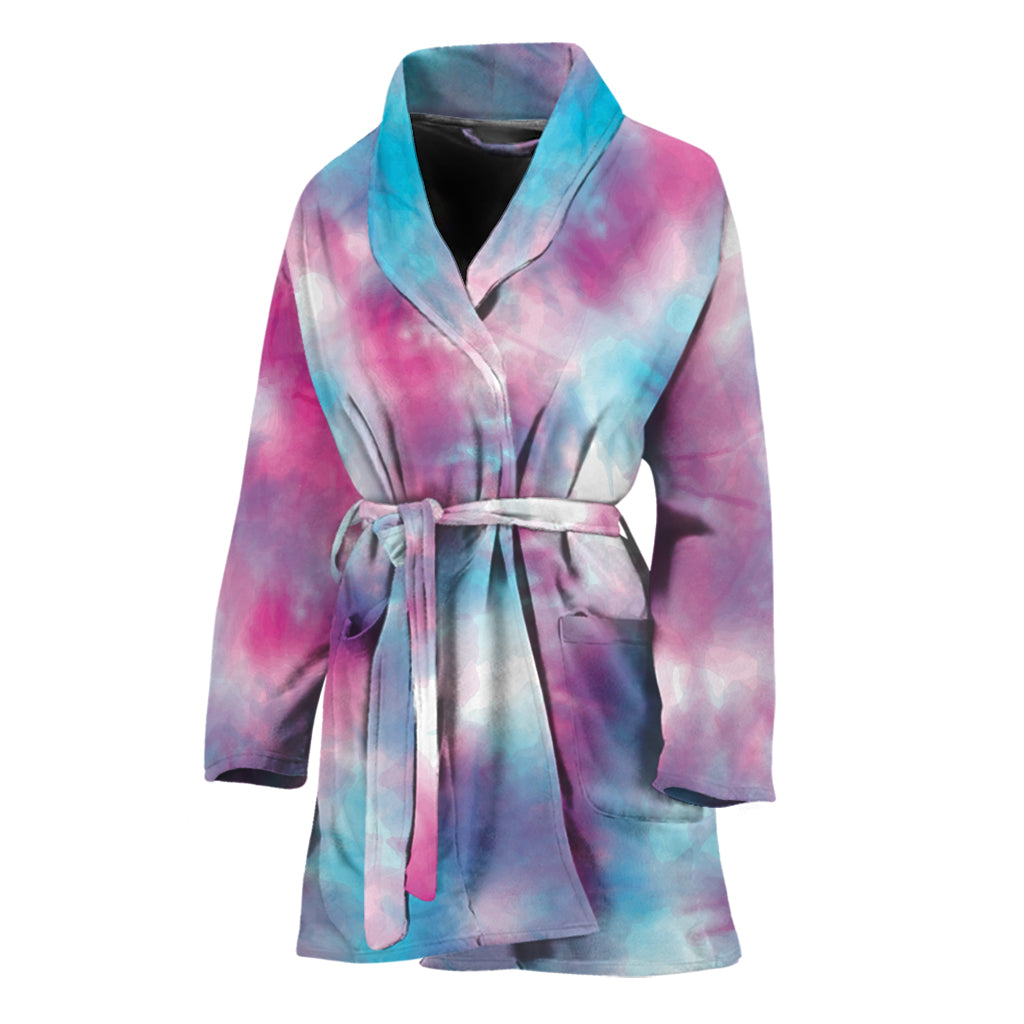 Blue And Purple Shibori Tie Dye Print Women's Bathrobe