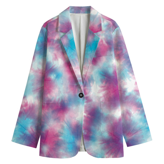 Blue And Purple Shibori Tie Dye Print Women's Blazer