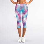 Blue And Purple Shibori Tie Dye Print Women's Capri Leggings