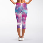 Blue And Purple Shibori Tie Dye Print Women's Capri Leggings
