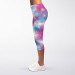 Blue And Purple Shibori Tie Dye Print Women's Capri Leggings