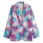 Blue And Purple Shibori Tie Dye Print Women's Cotton Blazer