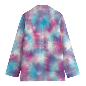 Blue And Purple Shibori Tie Dye Print Women's Cotton Blazer