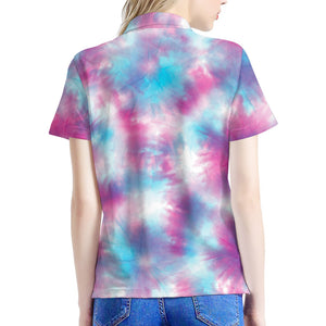 Blue And Purple Shibori Tie Dye Print Women's Polo Shirt