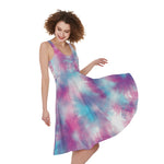 Blue And Purple Shibori Tie Dye Print Women's Sleeveless Dress