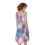 Blue And Purple Shibori Tie Dye Print Women's Sleeveless Dress