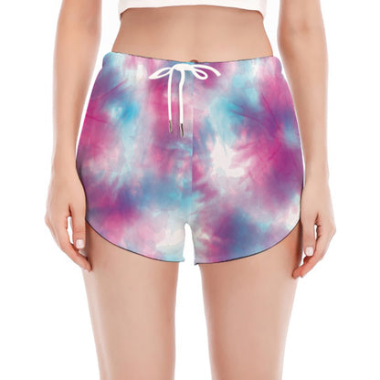 Blue And Purple Shibori Tie Dye Print Women's Split Running Shorts