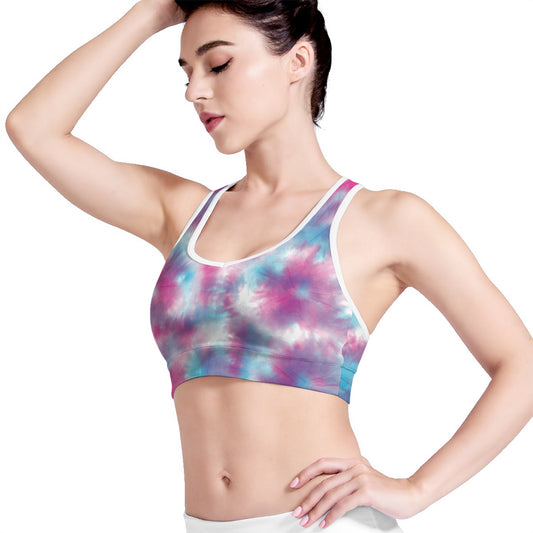 Blue And Purple Shibori Tie Dye Print Women's Sports Bra