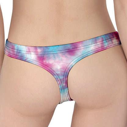 Blue And Purple Shibori Tie Dye Print Women's Thong