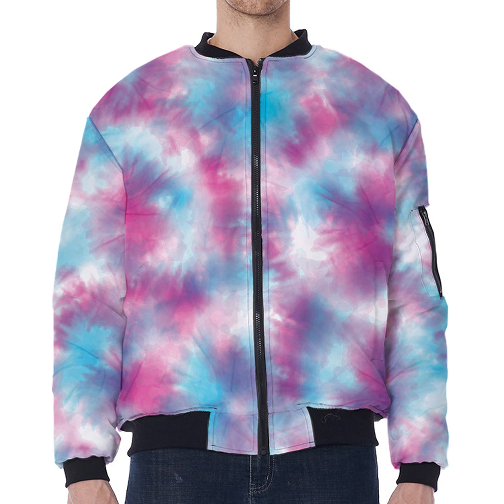 Blue And Purple Shibori Tie Dye Print Zip Sleeve Bomber Jacket