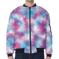 Blue And Purple Shibori Tie Dye Print Zip Sleeve Bomber Jacket