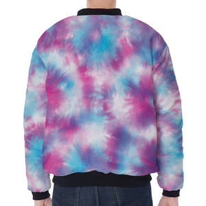 Blue And Purple Shibori Tie Dye Print Zip Sleeve Bomber Jacket