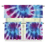 Blue And Purple Spiral Tie Dye Print 3 Piece Kitchen Curtains