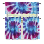 Blue And Purple Spiral Tie Dye Print 3 Piece Kitchen Curtains