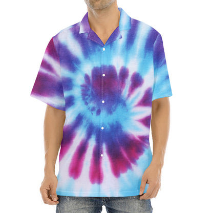 Blue And Purple Spiral Tie Dye Print Aloha Shirt