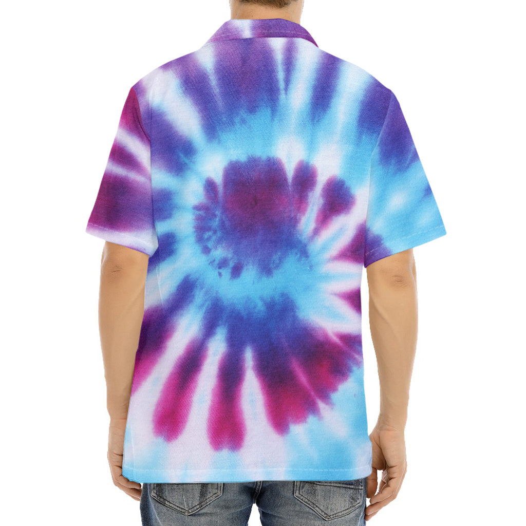 Blue And Purple Spiral Tie Dye Print Aloha Shirt