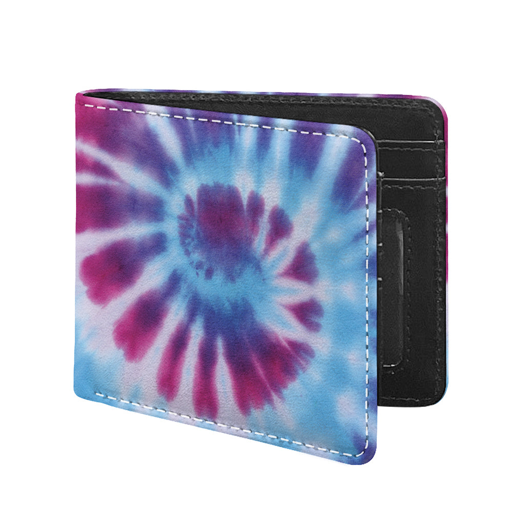 Blue And Purple Spiral Tie Dye Print Bifold Wallet