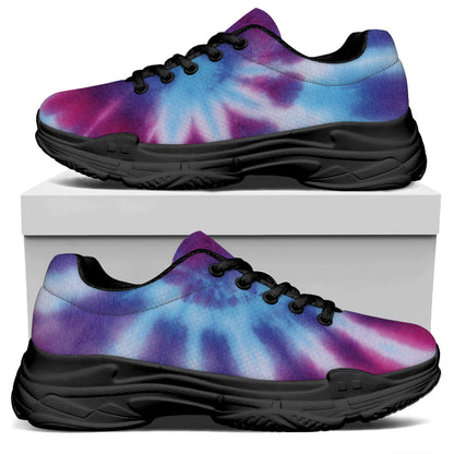 Blue And Purple Spiral Tie Dye Print Black Chunky Shoes