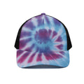 Blue And Purple Spiral Tie Dye Print Black Mesh Trucker Hat