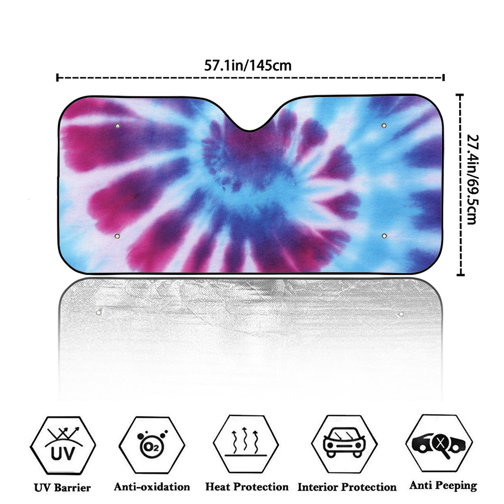 Blue And Purple Spiral Tie Dye Print Car Windshield Sun Shade