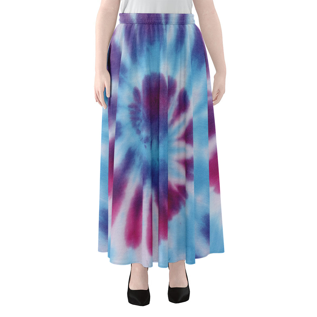 Blue And Purple Spiral Tie Dye Print Chiffon Maxi Skirt