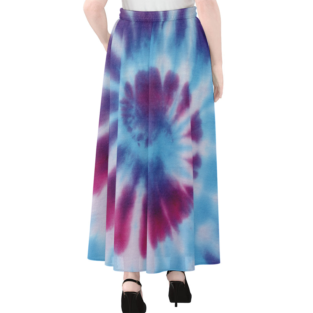 Blue And Purple Spiral Tie Dye Print Chiffon Maxi Skirt