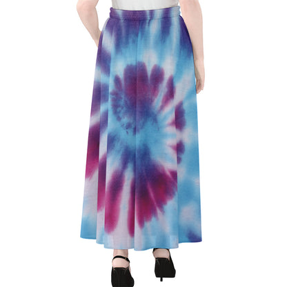 Blue And Purple Spiral Tie Dye Print Chiffon Maxi Skirt