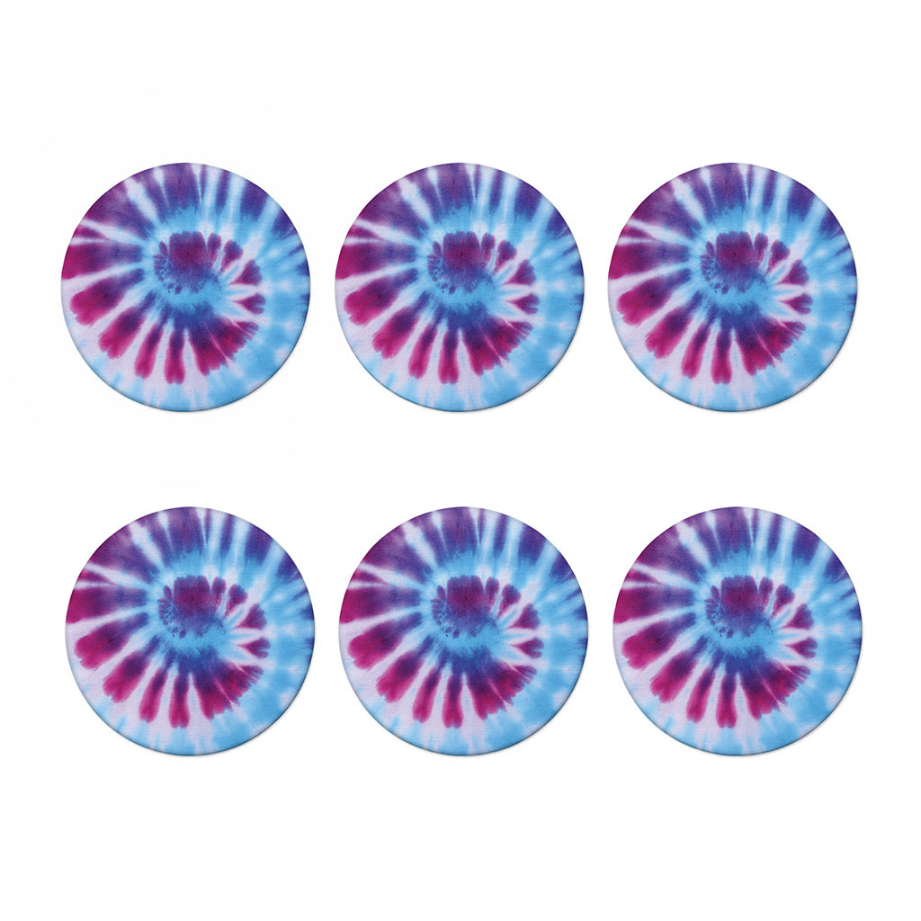 Blue And Purple Spiral Tie Dye Print Coaster Set