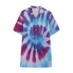 Blue And Purple Spiral Tie Dye Print Cotton Hawaiian Shirt