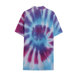 Blue And Purple Spiral Tie Dye Print Cotton Hawaiian Shirt