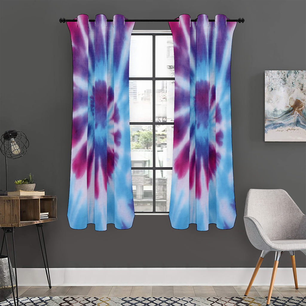 Blue And Purple Spiral Tie Dye Print Curtain