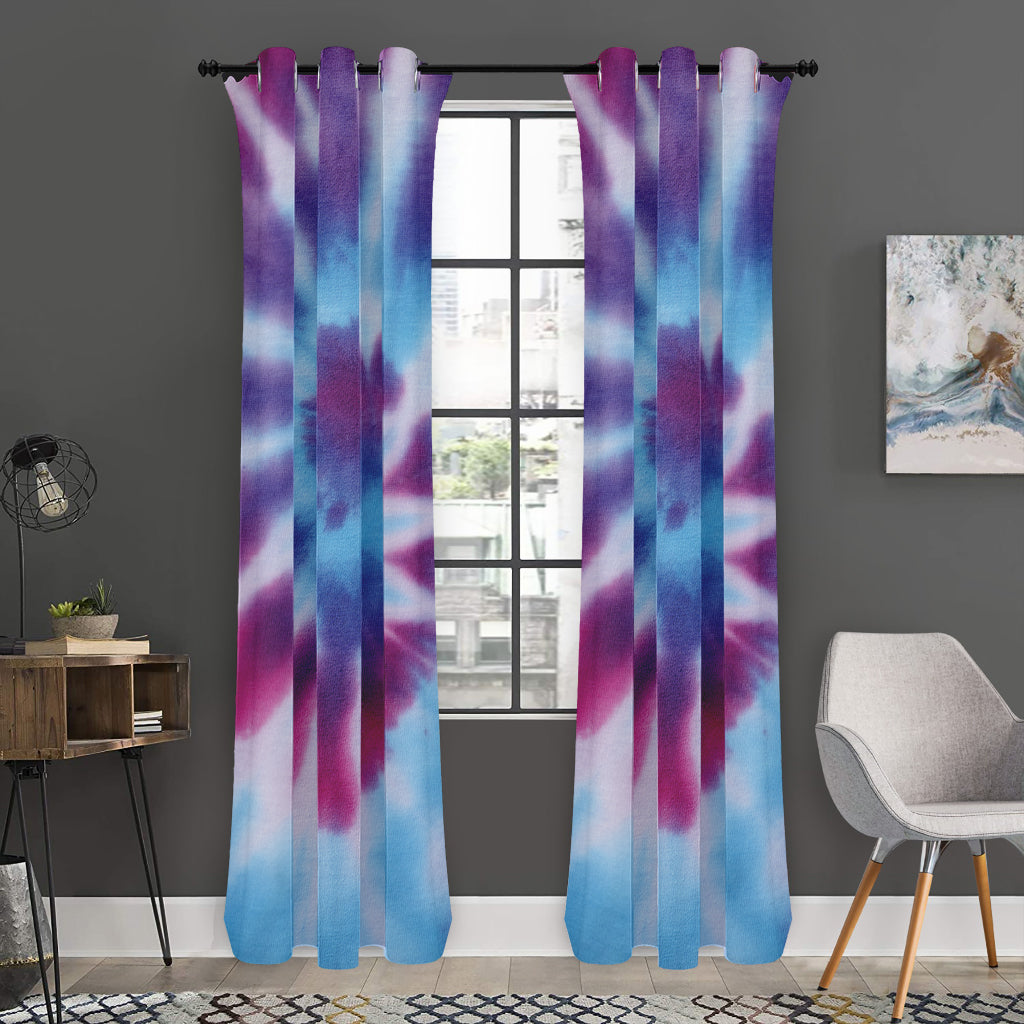 Blue And Purple Spiral Tie Dye Print Curtain