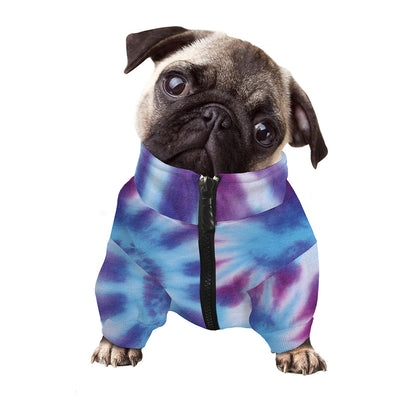 Blue And Purple Spiral Tie Dye Print Dog Zip Up Jacket