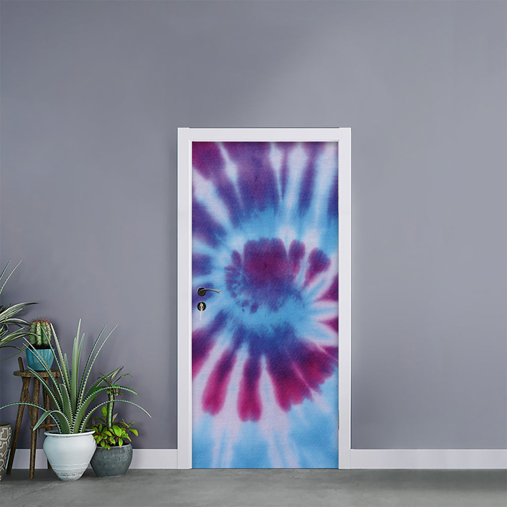 Blue And Purple Spiral Tie Dye Print Door Sticker