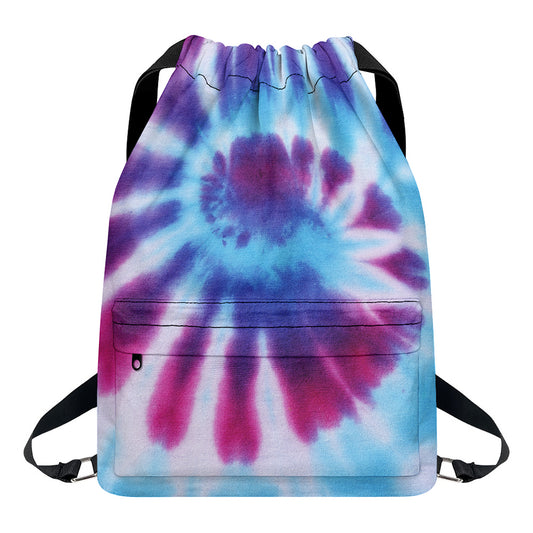 Blue And Purple Spiral Tie Dye Print Drawstring Backpack