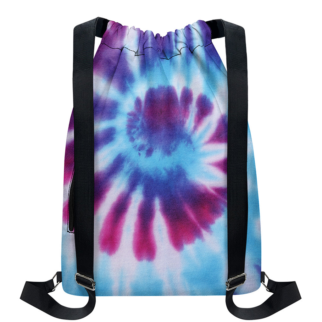 Blue And Purple Spiral Tie Dye Print Drawstring Backpack