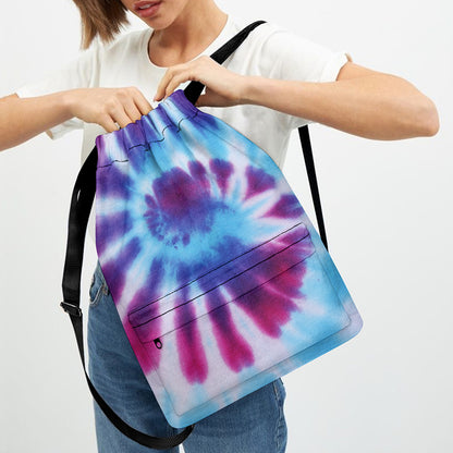 Blue And Purple Spiral Tie Dye Print Drawstring Backpack