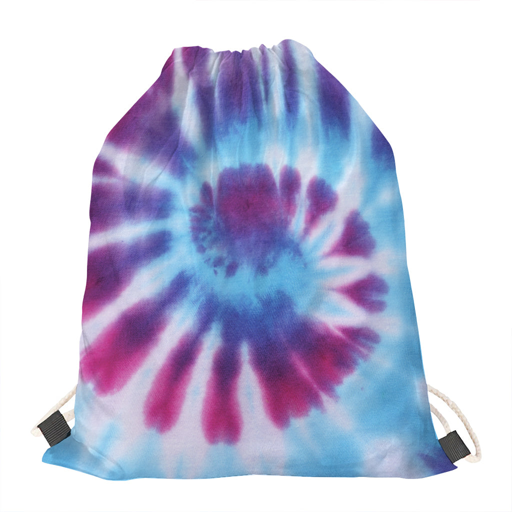 Blue And Purple Spiral Tie Dye Print Drawstring Bag