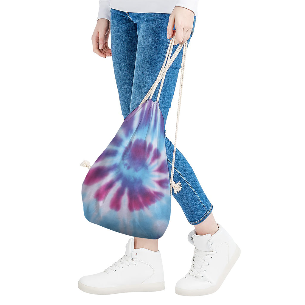 Blue And Purple Spiral Tie Dye Print Drawstring Bag